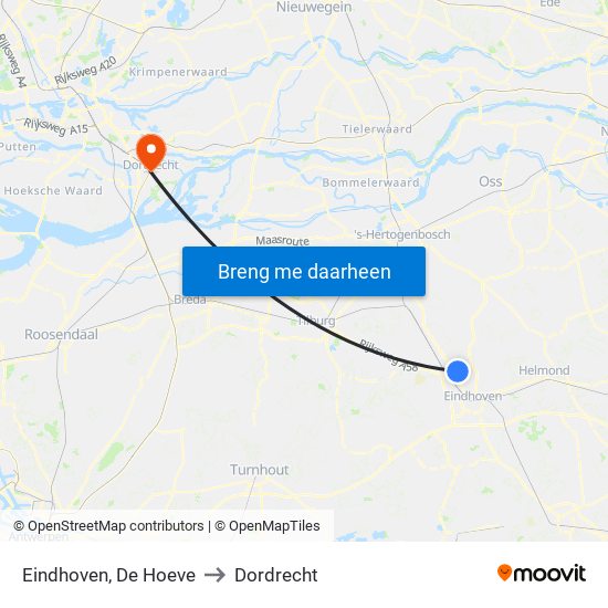 Eindhoven, De Hoeve to Dordrecht map