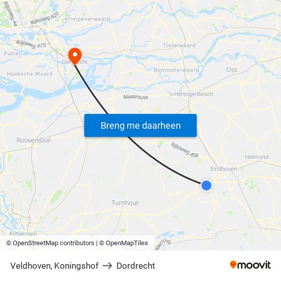 Veldhoven, Koningshof to Dordrecht map