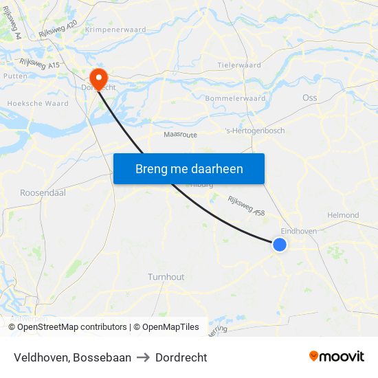 Veldhoven, Bossebaan to Dordrecht map
