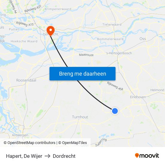 Hapert, De Wijer to Dordrecht map
