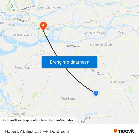 Hapert, Abdijstraat to Dordrecht map