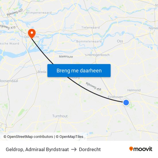 Geldrop, Admiraal Byrdstraat to Dordrecht map