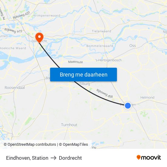 Eindhoven, Station to Dordrecht map