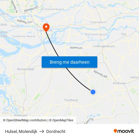 Hulsel, Molendijk to Dordrecht map