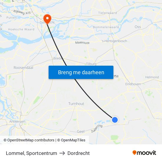 Lommel, Sportcentrum to Dordrecht map