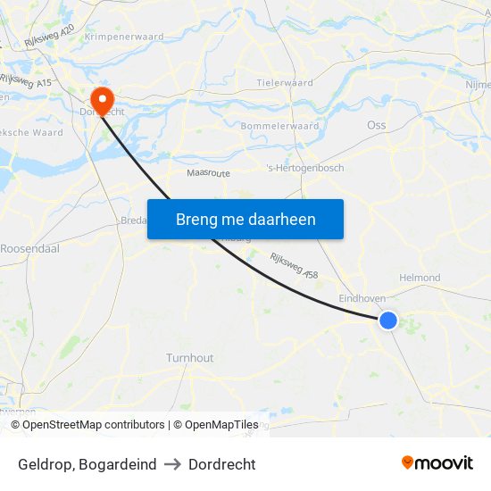 Geldrop, Bogardeind to Dordrecht map