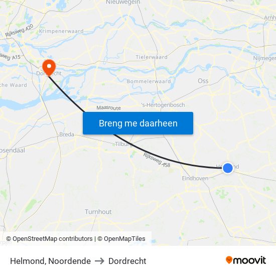 Helmond, Noordende to Dordrecht map