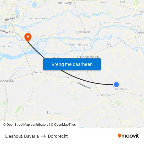 Lieshout, Bavaria to Dordrecht map