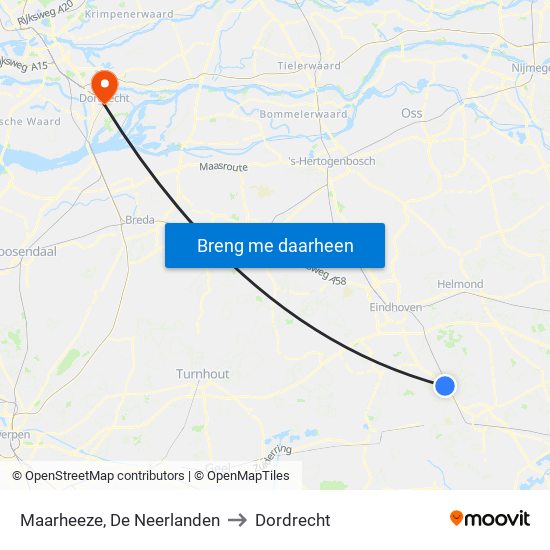 Maarheeze, De Neerlanden to Dordrecht map