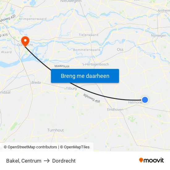 Bakel, Centrum to Dordrecht map