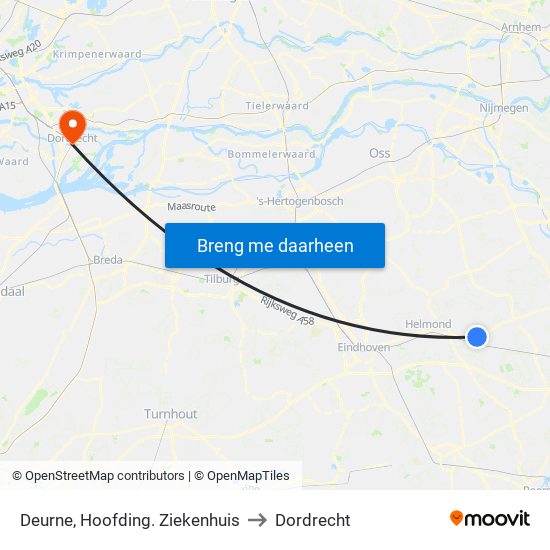Deurne, Hoofding. Ziekenhuis to Dordrecht map