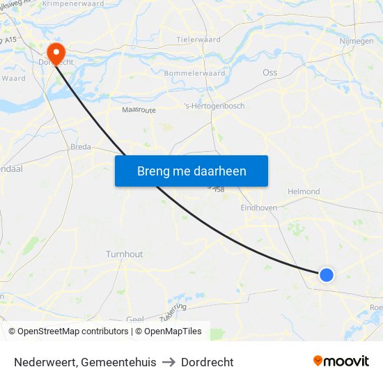 Nederweert, Gemeentehuis to Dordrecht map