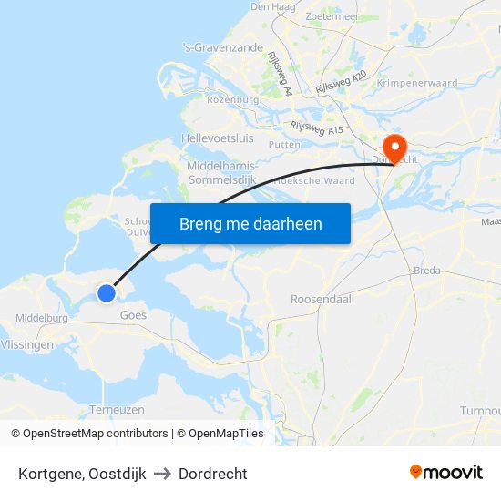 Kortgene, Oostdijk to Dordrecht map