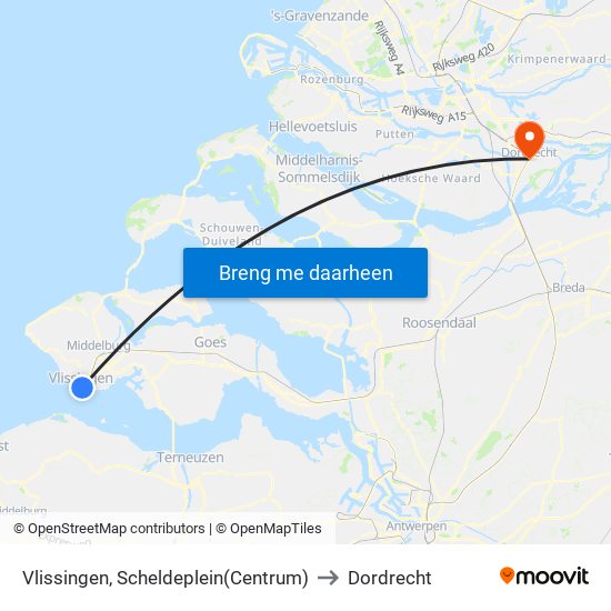 Vlissingen, Scheldeplein(Centrum) to Dordrecht map