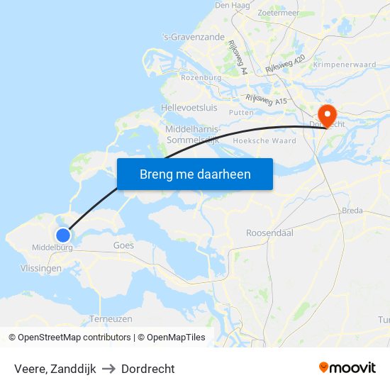 Veere, Zanddijk to Dordrecht map