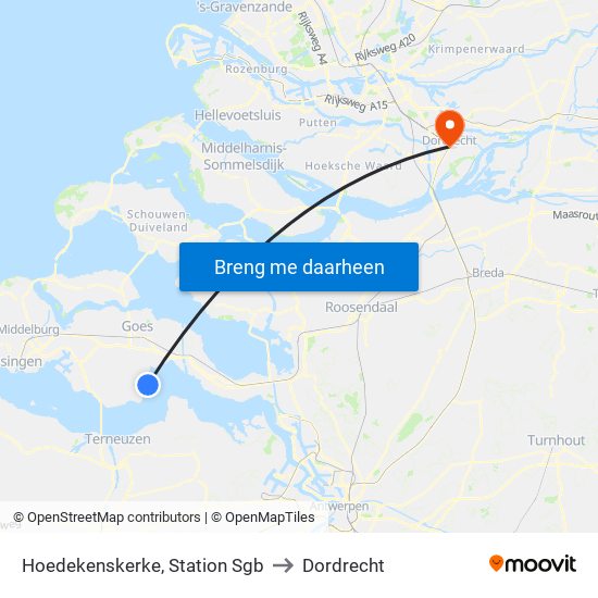 Hoedekenskerke, Station Sgb to Dordrecht map