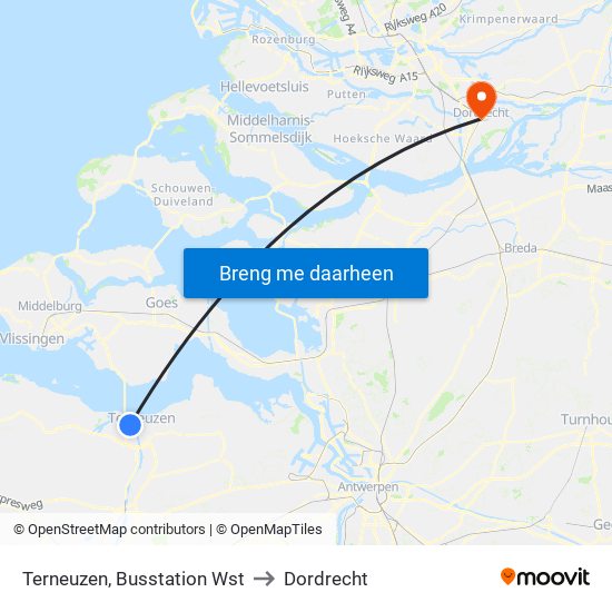 Terneuzen, Busstation Wst to Dordrecht map