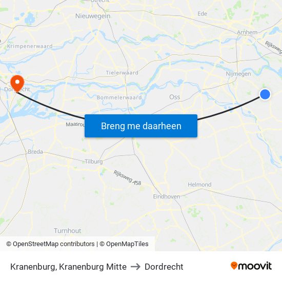 Kranenburg, Kranenburg Mitte to Dordrecht map