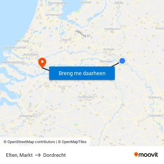 Elten, Markt to Dordrecht map