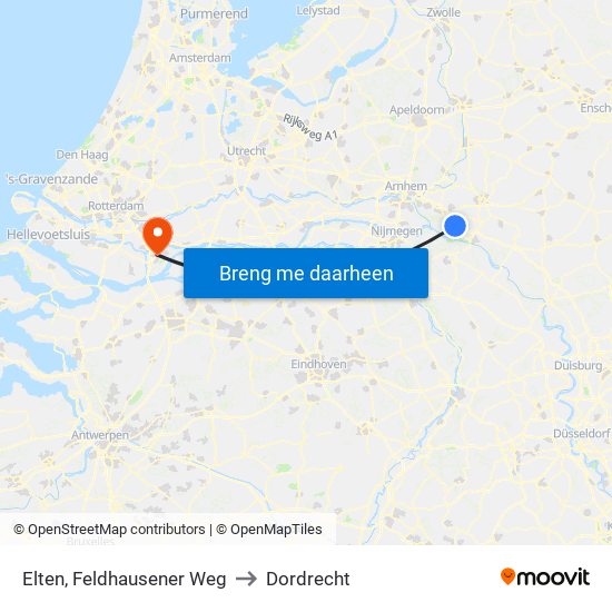 Elten, Feldhausener Weg to Dordrecht map