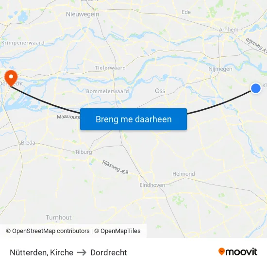 Nütterden, Kirche to Dordrecht map