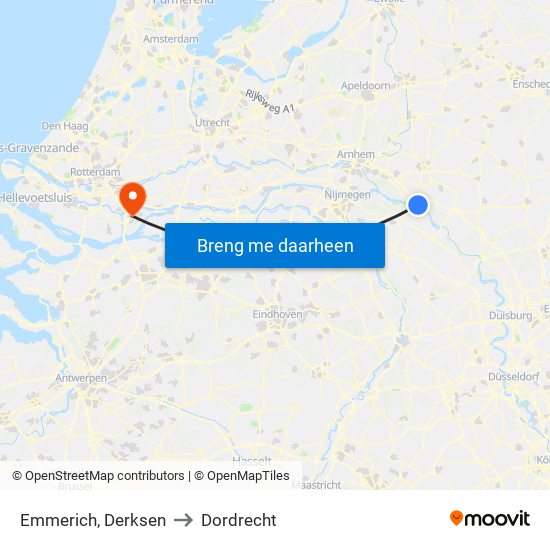 Emmerich, Derksen to Dordrecht map