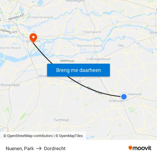 Nuenen, Park to Dordrecht map