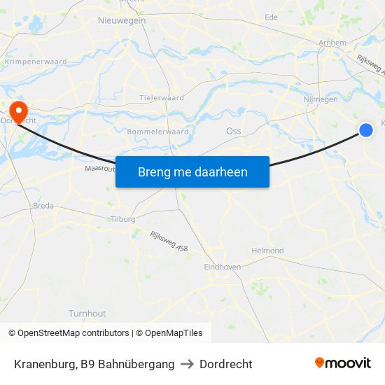 Kranenburg, B9 Bahnübergang to Dordrecht map