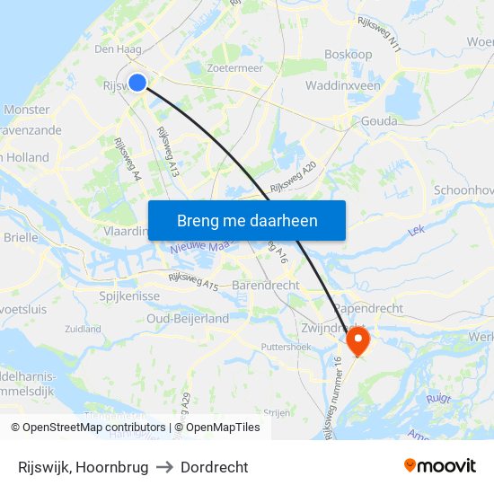 Rijswijk, Hoornbrug to Dordrecht map