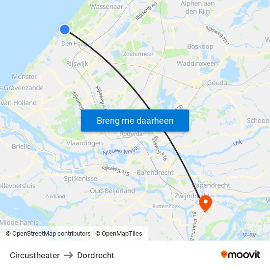 Circustheater to Dordrecht map