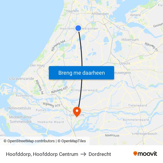 Hoofddorp, Hoofddorp Centrum to Dordrecht map