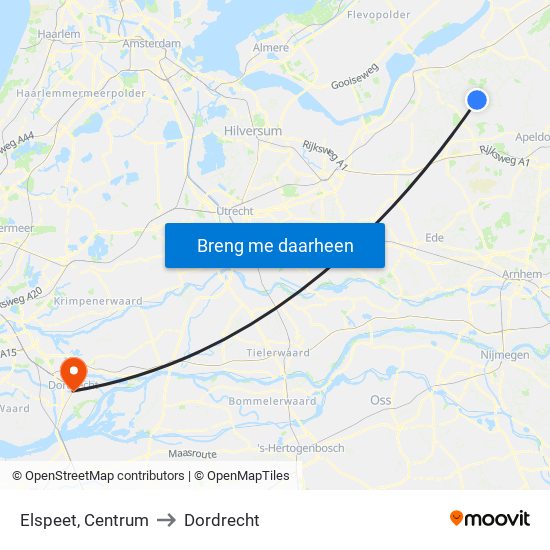 Elspeet, Centrum to Dordrecht map