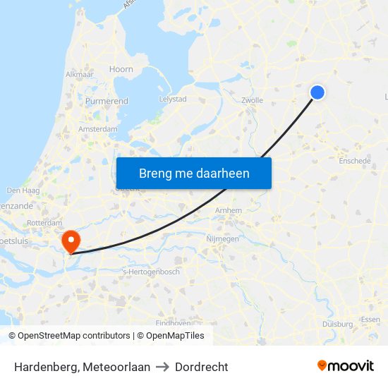 Hardenberg, Meteoorlaan to Dordrecht map