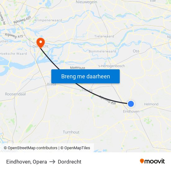 Eindhoven, Opera to Dordrecht map