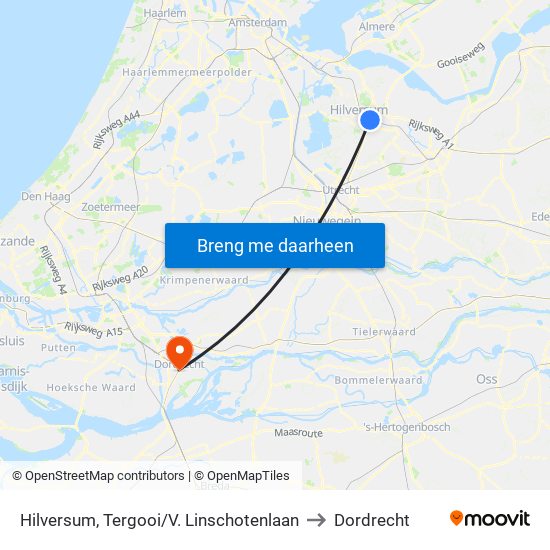 Hilversum, Tergooi/V. Linschotenlaan to Dordrecht map