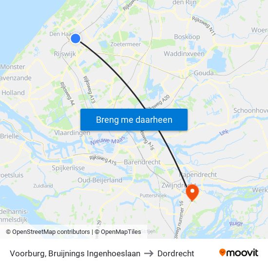 Voorburg, Bruijnings Ingenhoeslaan to Dordrecht map