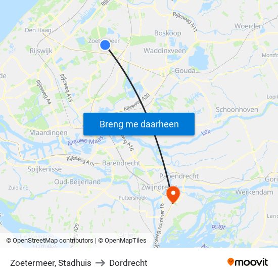 Zoetermeer, Stadhuis to Dordrecht map