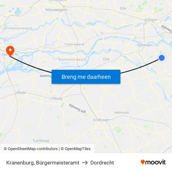 Kranenburg, Bürgermeisteramt to Dordrecht map