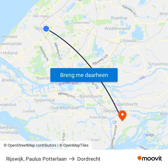 Rijswijk, Paulus Potterlaan to Dordrecht map