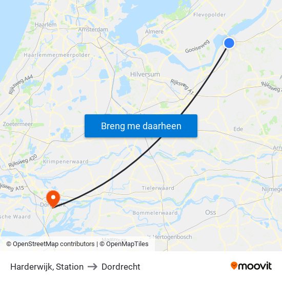 Harderwijk, Station to Dordrecht map