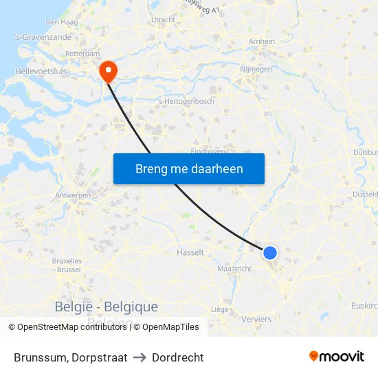 Brunssum, Dorpstraat to Dordrecht map