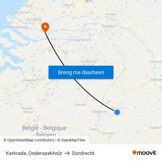Kerkrade, Onderspekholz to Dordrecht map