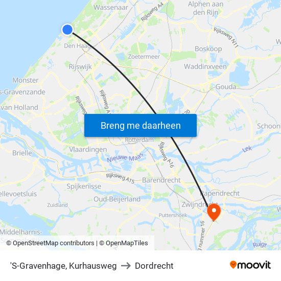 'S-Gravenhage, Kurhausweg to Dordrecht map