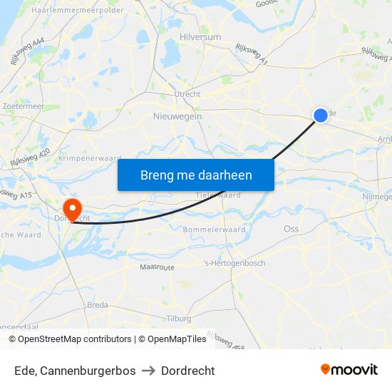 Ede, Cannenburgerbos to Dordrecht map