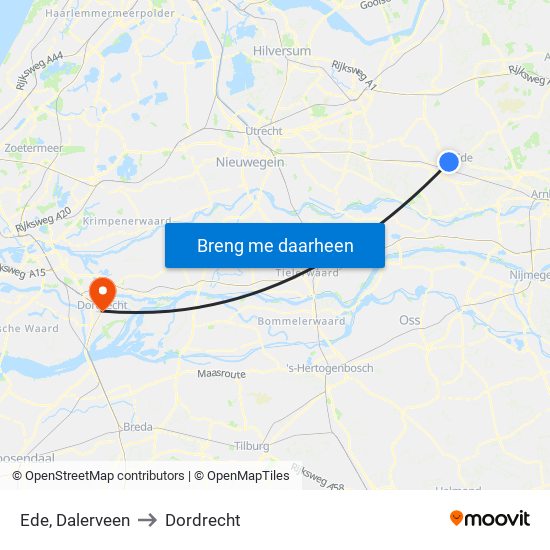 Ede, Dalerveen to Dordrecht map