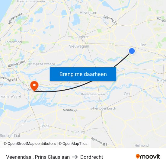 Veenendaal, Prins Clauslaan to Dordrecht map