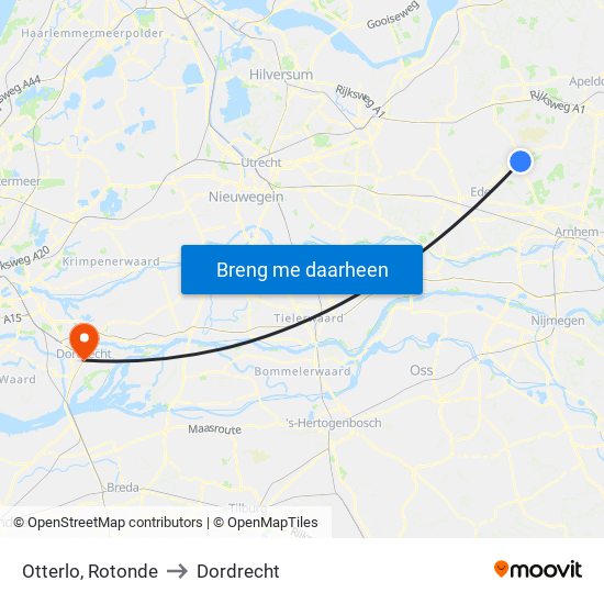Otterlo, Rotonde to Dordrecht map