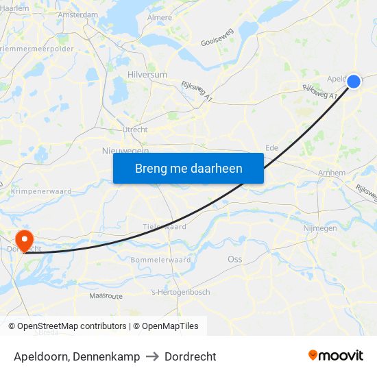 Apeldoorn, Dennenkamp to Dordrecht map