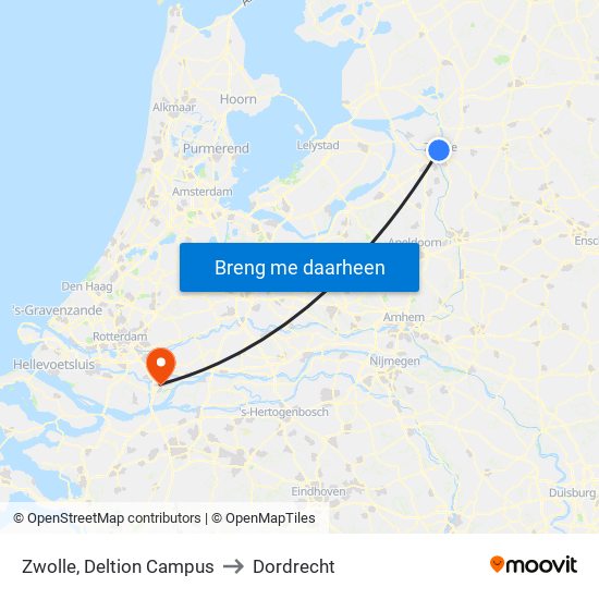 Zwolle, Deltion Campus to Dordrecht map