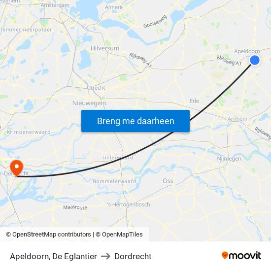 Apeldoorn, De Eglantier to Dordrecht map